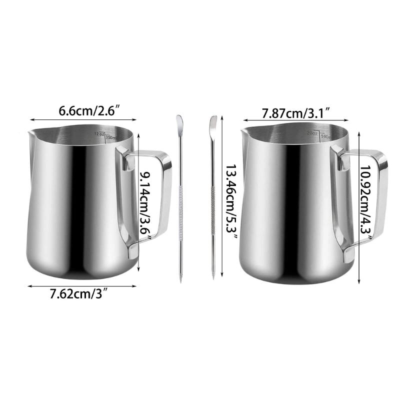 Milk Frothing Pitcher with Scale Stainless Steel Coffee Cup Mug Milk Frothing Pitcher Jug for Home Office Coffee Shop