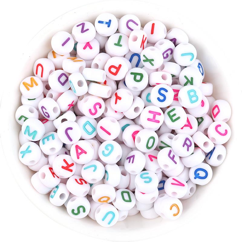 100pcs 7mm Multicolor Acrylic Alphabet Beads Heart Numbers Letter Loose Beads For Jewelry Making DIY Bracelets Gift Wholesale