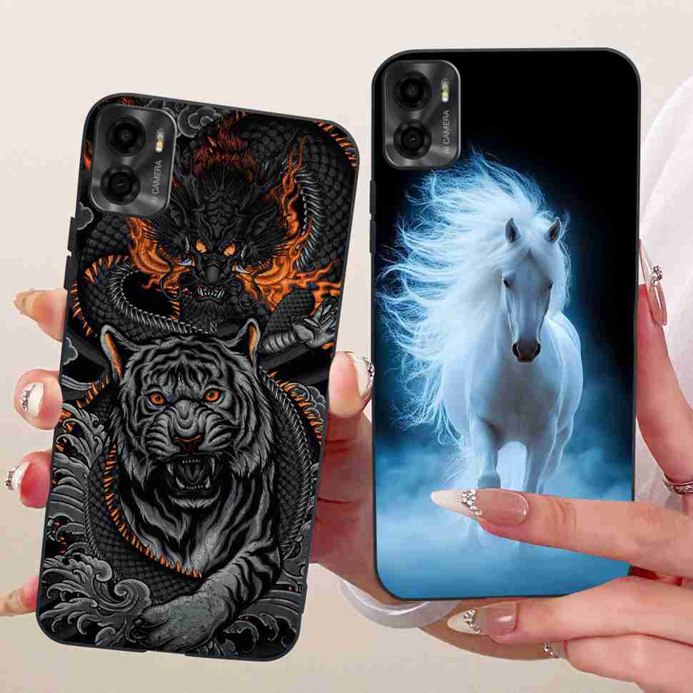 For Motorola Moto E22s 4G 6.5" Case Colorful Flower Cartoon Dragon Silicone TPU Black Cover For MOTO E22s E 22S 4G Phone Shell