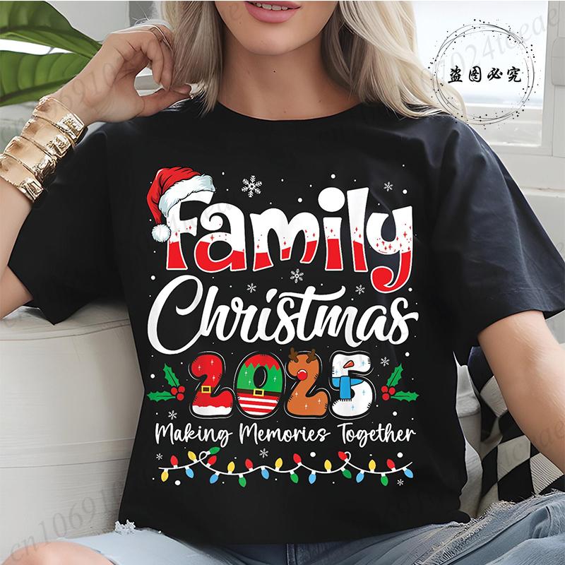 Women TShirt Family Christmas 2025 Print Tops Making Memories Together Tee Santa Hat ShirtsUnisex Fun Matching Holiday Tops