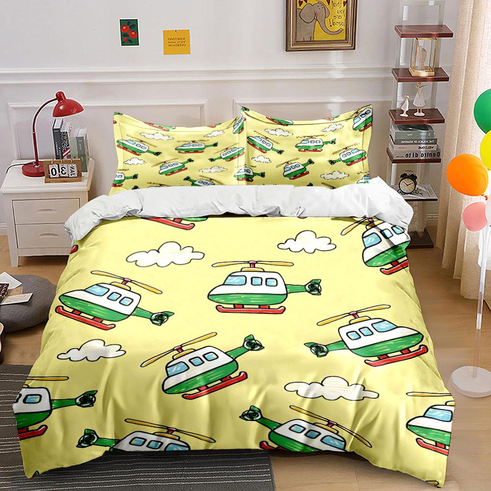 Helikopter Patroon Kinderkamer Decoratie Zachte Huidvriendelijke Beddengoed Set Bevat 1 Dekbedovertrek En 2 Kussenslopen Cadeau