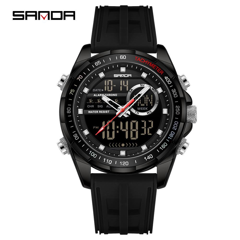 Sanda 6318 Men's Multi-Function Outdoor Sports Watch with Three-City Time, Countdown, and Waterproof Features