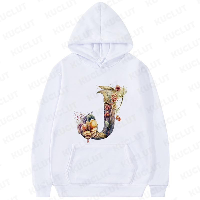 Women Hoodies Clothing 26 Alphabet Sweatshirts Hooded Shirt Fashion Flower Letters Graphic Outerwear White Women's Sweat-shirts