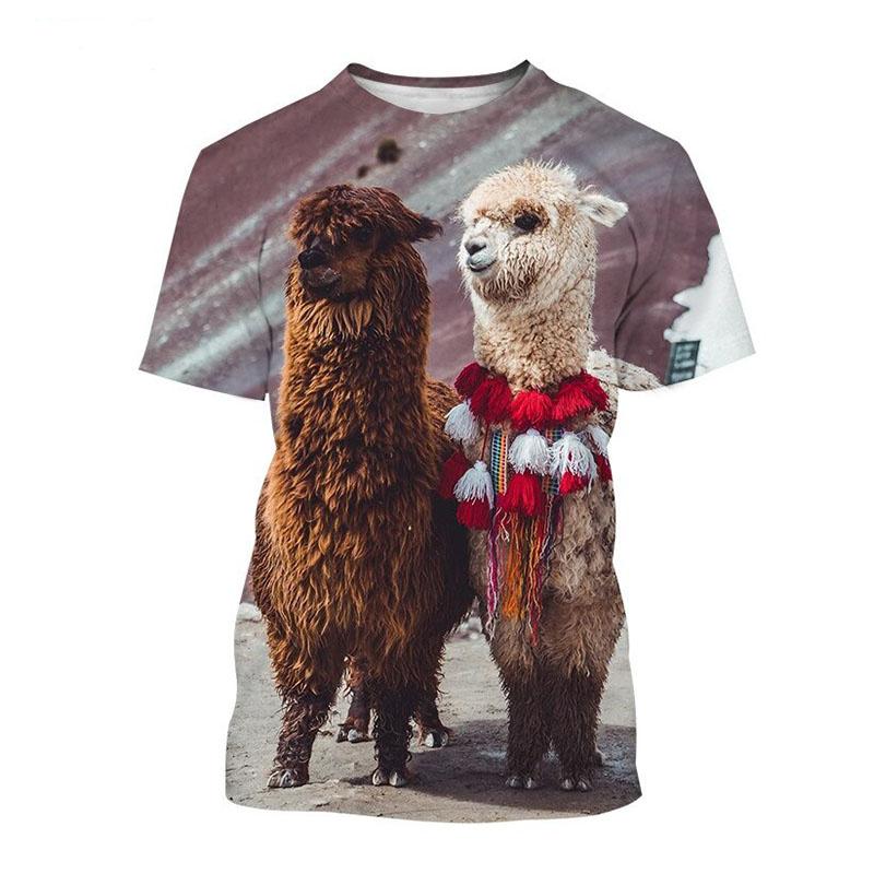 3D Cute Alpaca Print T-Shirt for Boys, Children's Animal Pattern Casual Short Sleeve Round Neck Summer Top