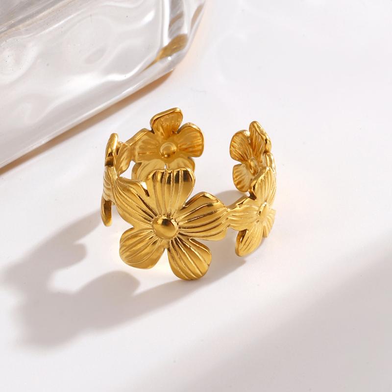 Stainless Steel Flower Open Ring for Women Delicate Sweet Irregular Adjustable Finger Ring Trend Versatile Jewelry Birthday Gift