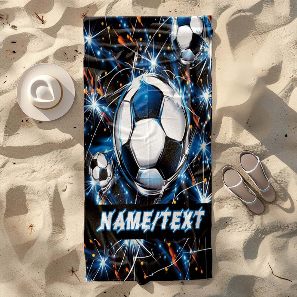 1pc Personalized Cool Soccer Neon Beach Towel, Custom Name Football Quick Dry Bath Towel for Sports Fans
