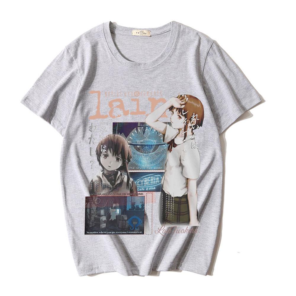 Manga TV Serial Experiments Lain T-Shirt Anime Girl Sci Fi Men's Women's Short Sleeve Oversized T-Shirts Streetwear