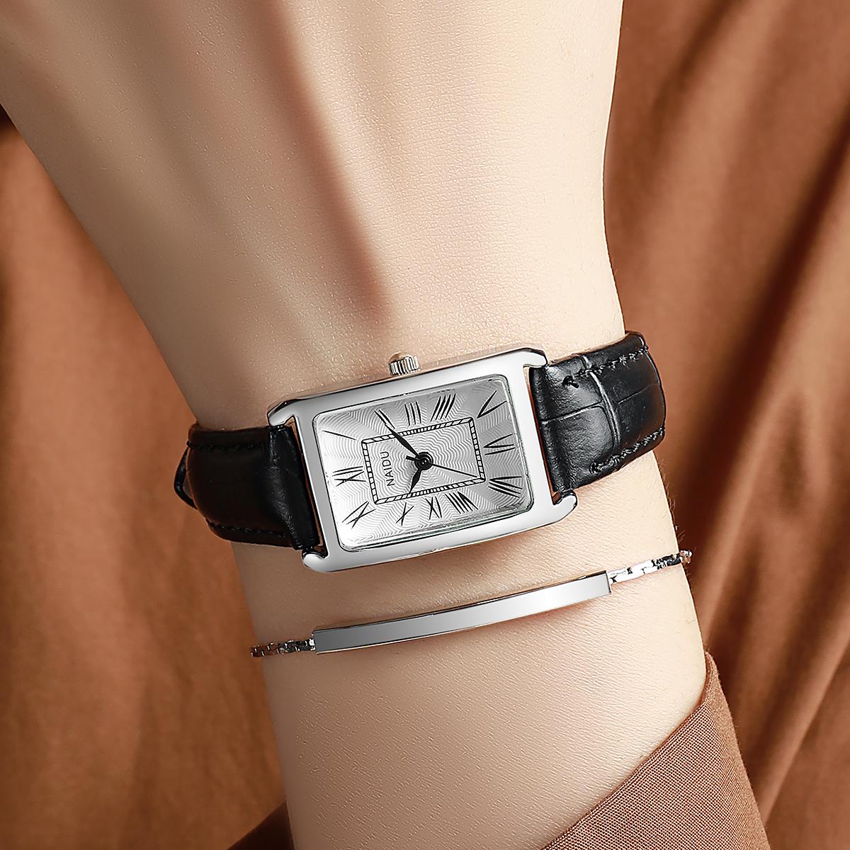 

Без подарочной коробки, новый продукт, нишевый, универсальный, прямоугольный ремешок, кварцевые часы, браслет с одной буквой для студенток чёрный