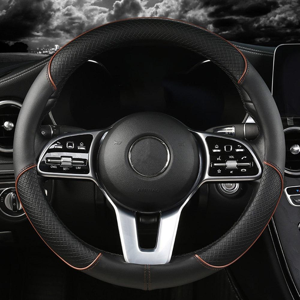 Anti Slip Steering Wheel Cover Breathable Red Blue Strip Trim Steer Wheel Protector Leather Steering Cover for Fits 37.5-38cm