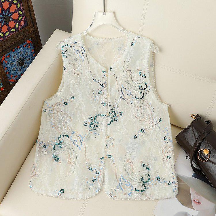 Spring/Summer National Style Jacquard Vest – Elegant Jacket for Middle-aged and Elderly Women