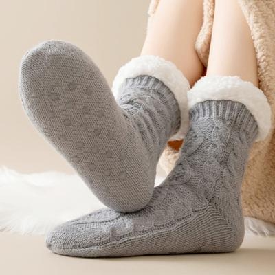 Yousheng 1 Paire Chaussettes Pantoufles Antidérapantes Ultra-Épaisses Cachemire Chaussettes de Nuit Maison Hiver pour Femmes et Personnes Âgées