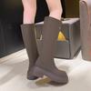 Mote høst knelhøye støvler for kvinner Ekte skinn Tykksålede Høyere Skorsteinsskaft Utendørs Trendy Damestøvler 35-40