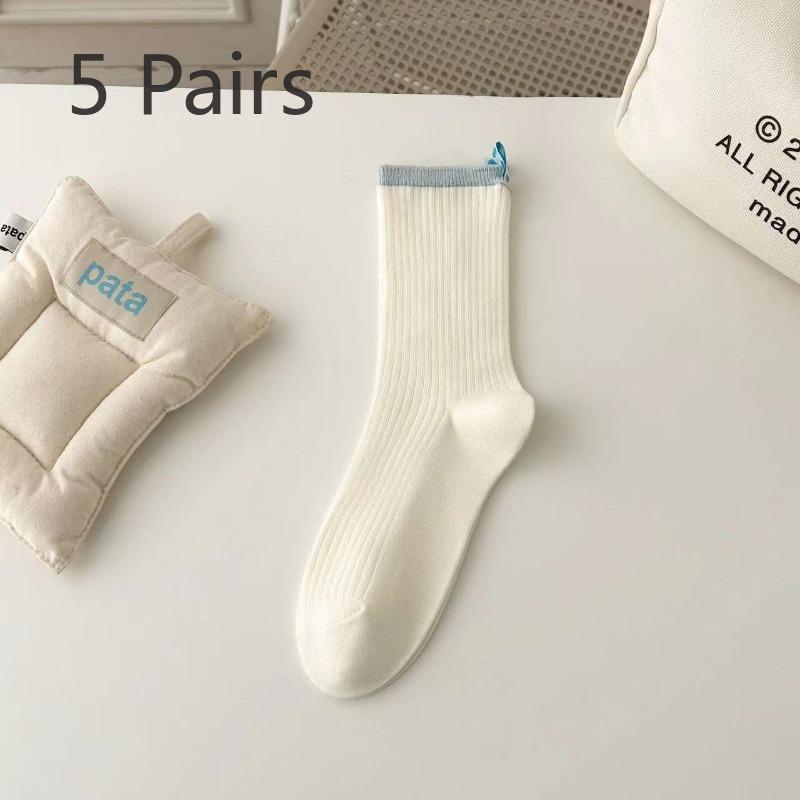 

5 пар новых женских носков с длинным ворсом и полосатым каблуком, весна-лето 5 Pairs молочный белый