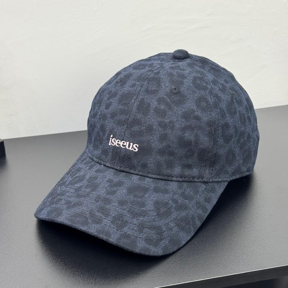 Fashion Hat Korean version wide brim showing face leopard print letter iseeus letter embroidered baseball cap women soft top big head circumference
