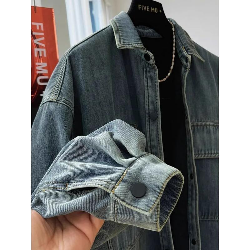 Demin Coat for Women Cotton Thickened Plush Autumn Winter Sleeve Oversize  Casual Zipper Throwback Jacket