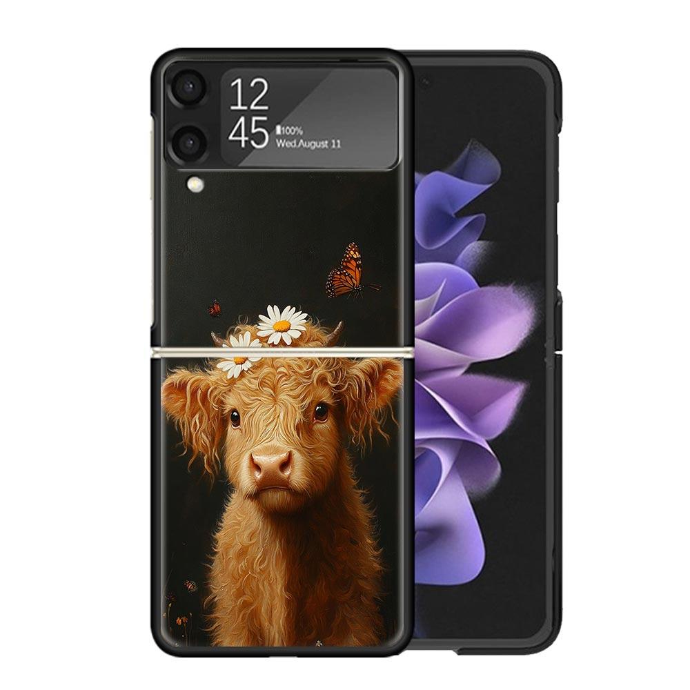 Cute Highland Cow Cases For Samsung Galaxy Z Flip 4 5 6 7 3 Z Flip7 Flip6 Flip4 Flip5 Flip3 5G Hard Shockproof Fundas Cover Gala