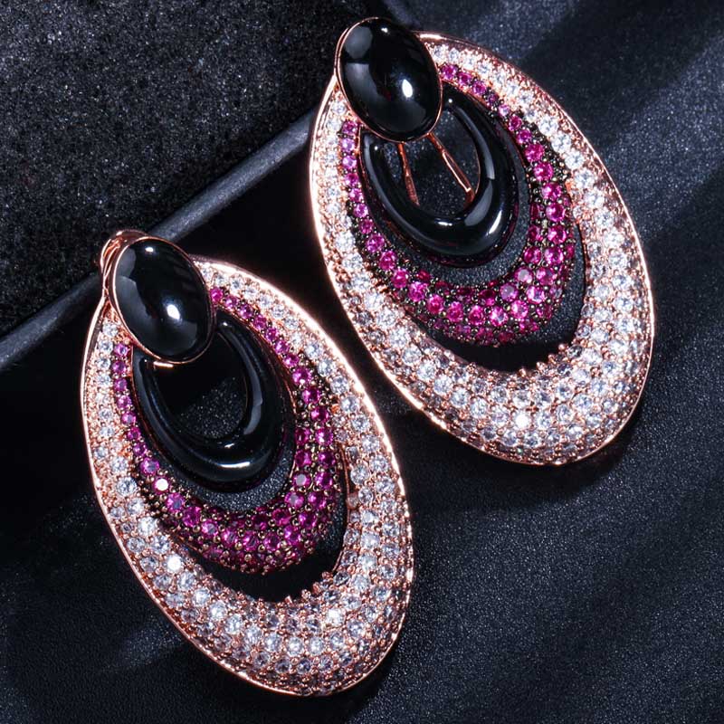 CMM Luxury Tiny Cubic Zirconia Black Rose Gold ColorDrop Earrings