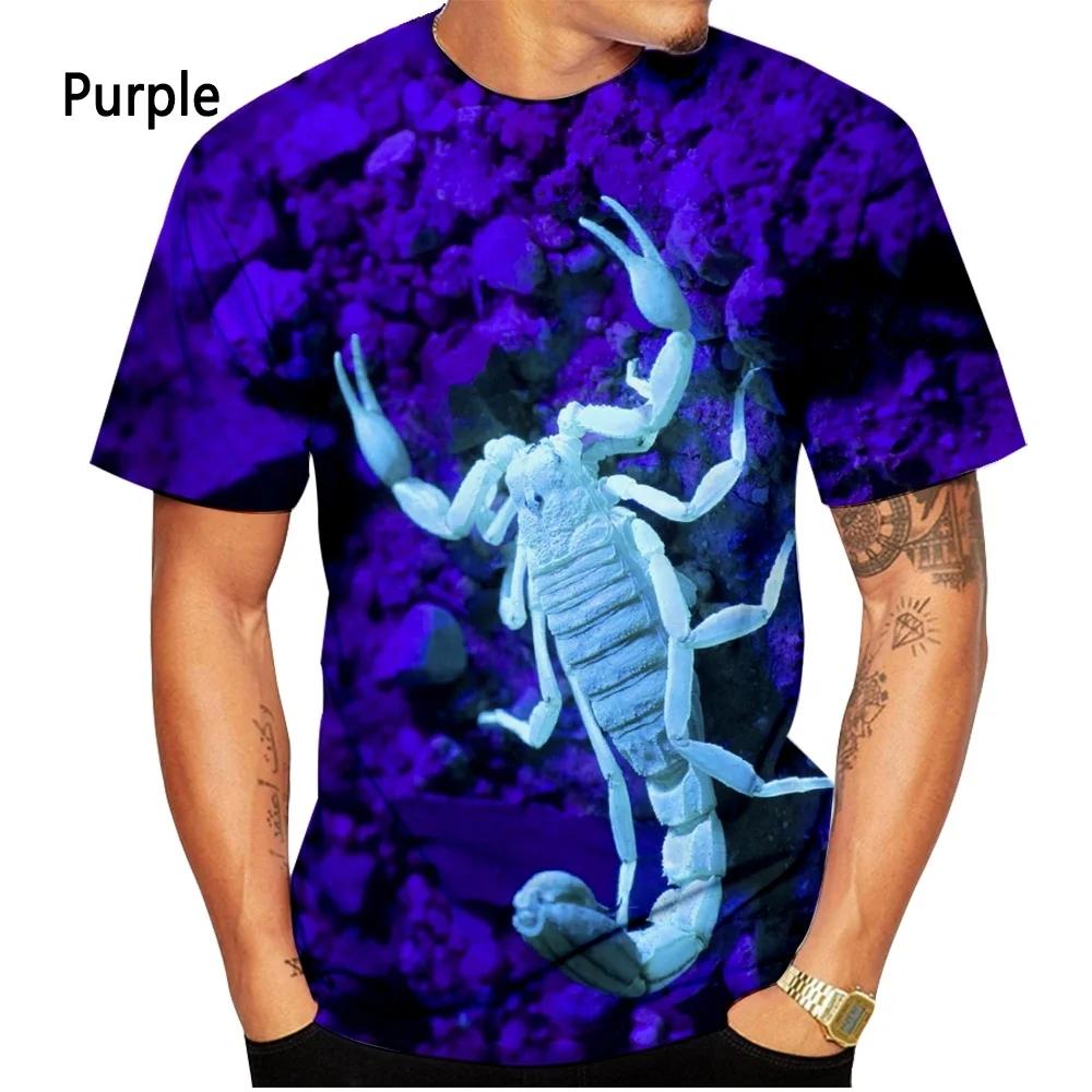 Letnie T-shirty męskie z okrągłym dekoltem, modne, codzienne, z krótkim rękawem, z nadrukiem 3D wzoru zwierzęcia skorpiona