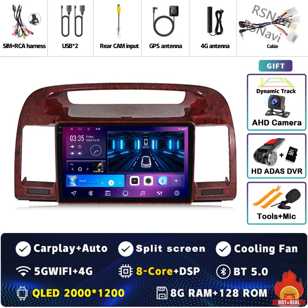 Android 14 Carplay Car Radio For Toyota Camry 5 XV 30 2001 2002 - 2006 Multimedia Video Player Navigation GPS Stereo 2Din DVD BT
