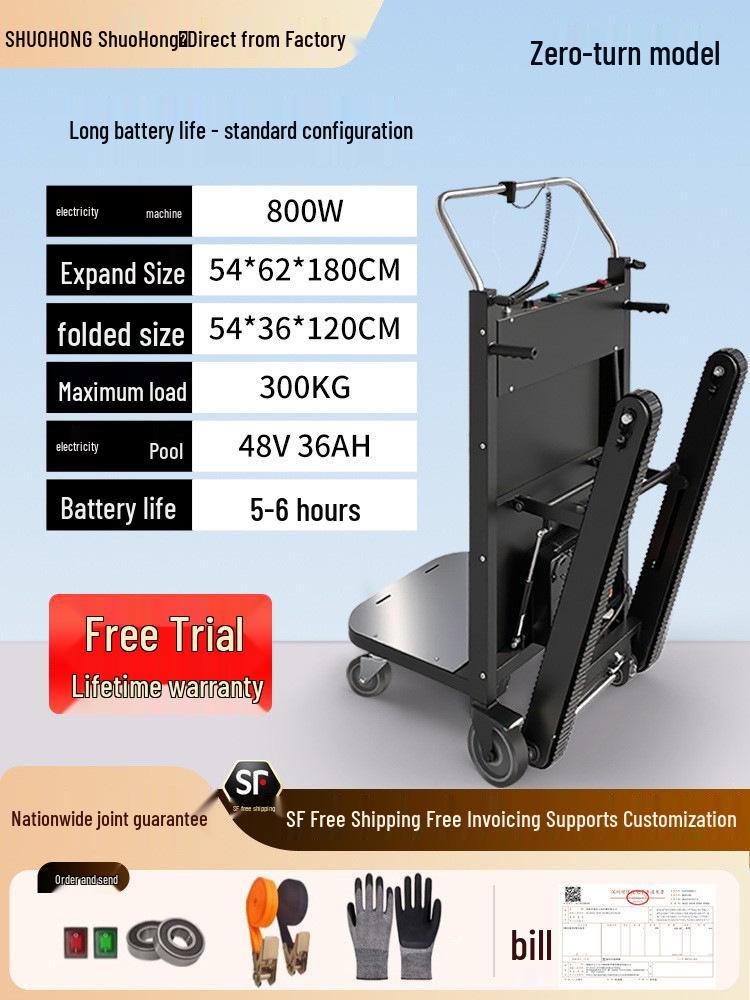 Electric Stair Climbing Trolley with Large Wheels for Moving Tiles and Cement