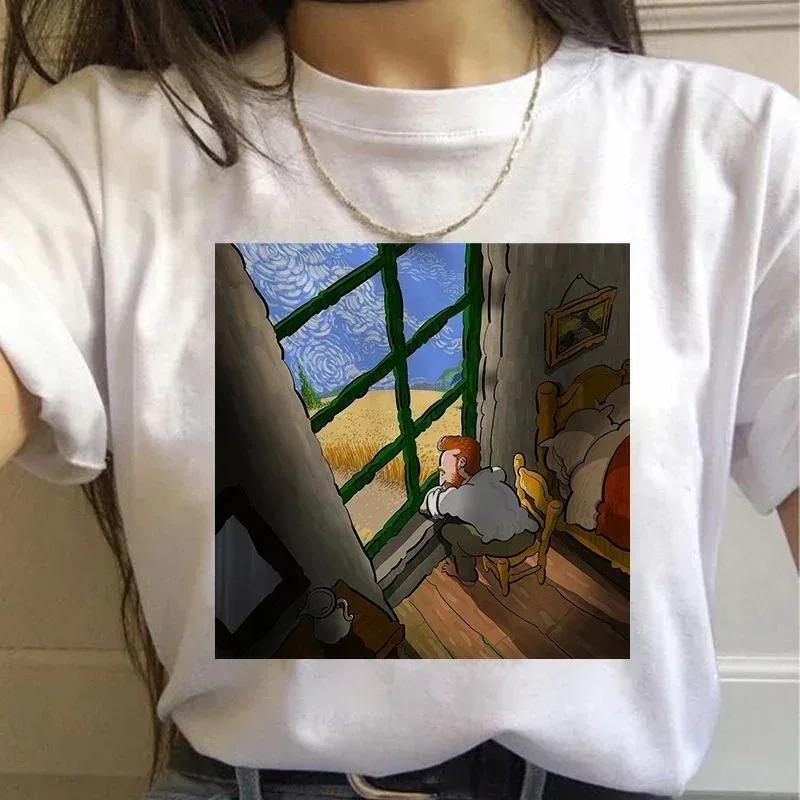 Artistic Van Gogh Paintings Graphic T Shirt With Classic Art Quotes Creative Designs Stylish Casual Short Sleeve Tee For Daily
