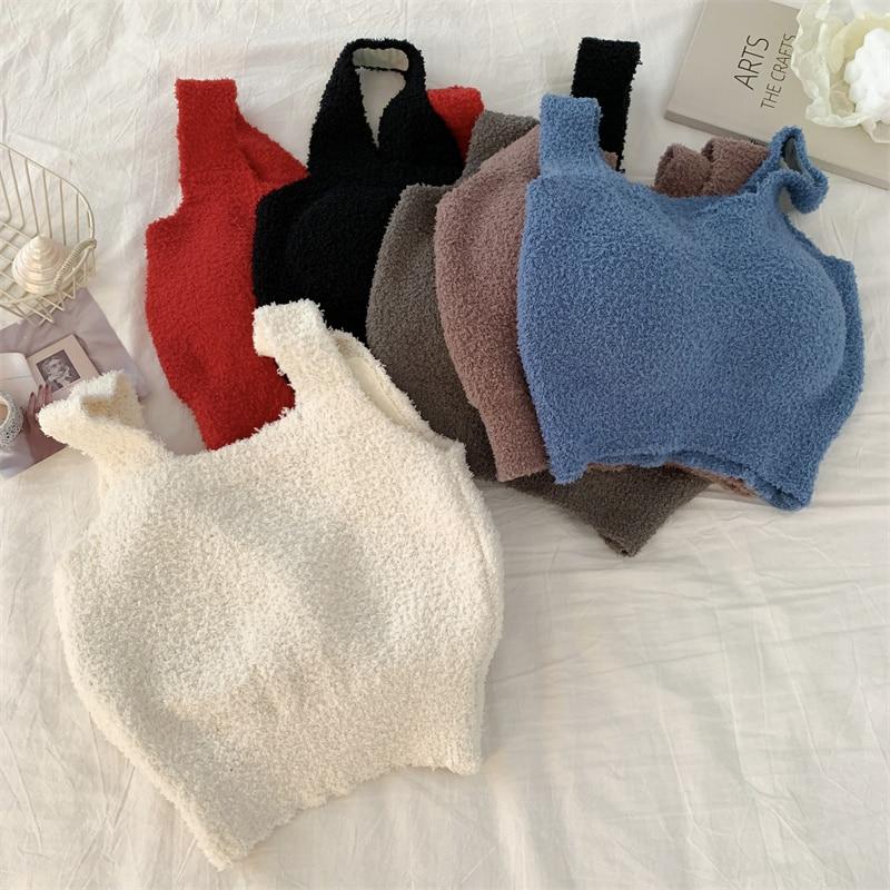 ITOOLIN Camisolas quentes de cashmere para mulheres de inverno com bojo de sutiã, regatas grossas de tricô, tops doces para mulheres