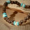 Simple Turquoise Wood Bead Bracelet, Retro Personalized Versatile Beaded Coconut Shell Bracelet Men'S Jewelry