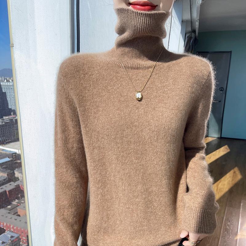 Women's Seamless Cashmere Knit Base Layer Pullover with Half-High Collar