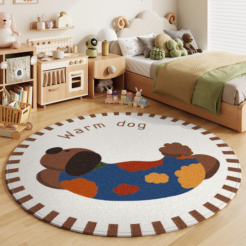 Cartoon Stijl Slaapkamer Decor Rond Tapijt Pluizig Zacht Kinder Vloermat Dierlijke Patronen Tapijten voor Woonkamer Dik Pluche Tapijt
