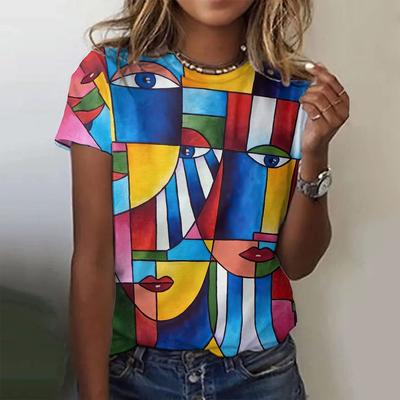 Damen neues kurzärmliges lockeres Rundhals-T-Shirt 3D-Druck lustiges Muster Straßenpersönlichkeit Design Sinn lässige Mode Sommer Kurzarm
