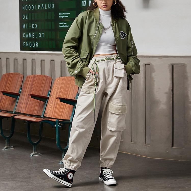 Converse Logo Loose Sports Retro Aviator Jacket Couple Style Green Men's 10024169-A02
