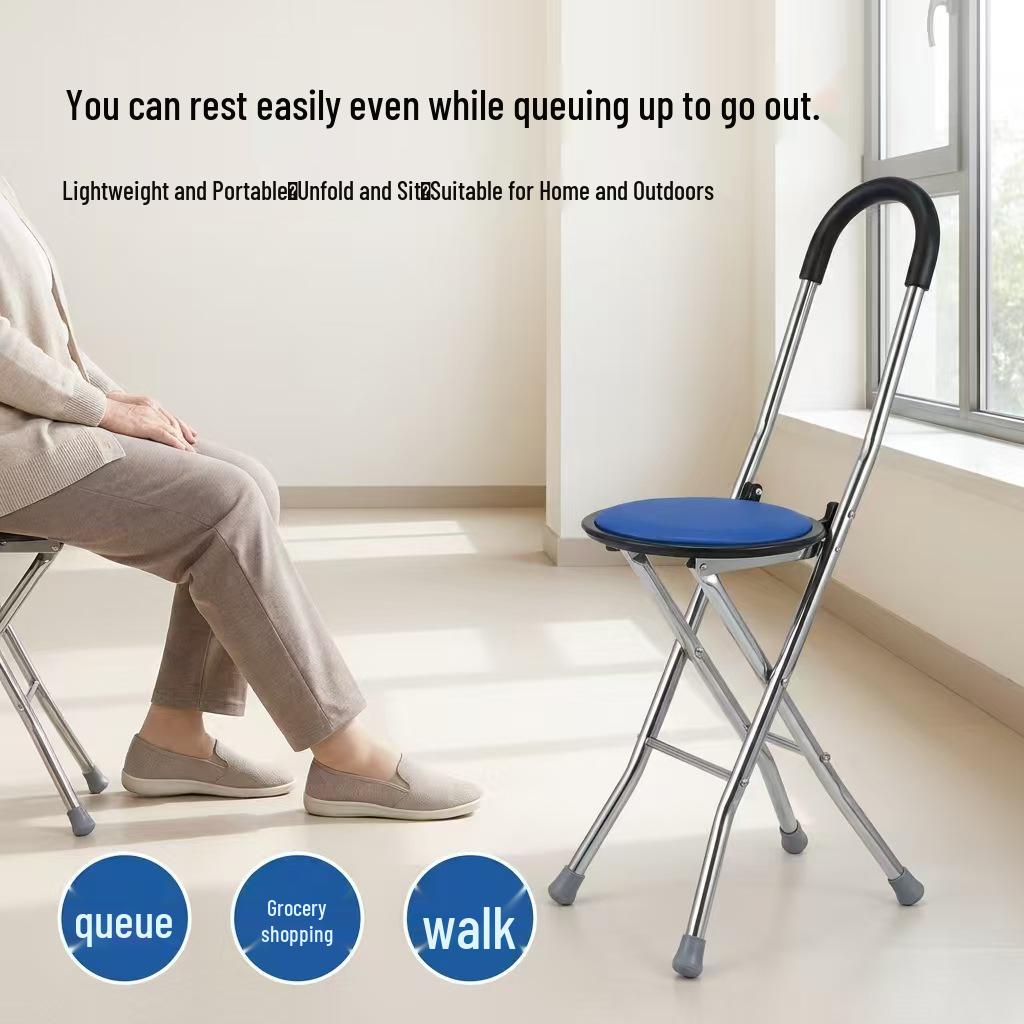 Lightweight Folding Dual-Use Cane Stool: Non-Slip, Portable Crutch and Seat for Elderly Aid