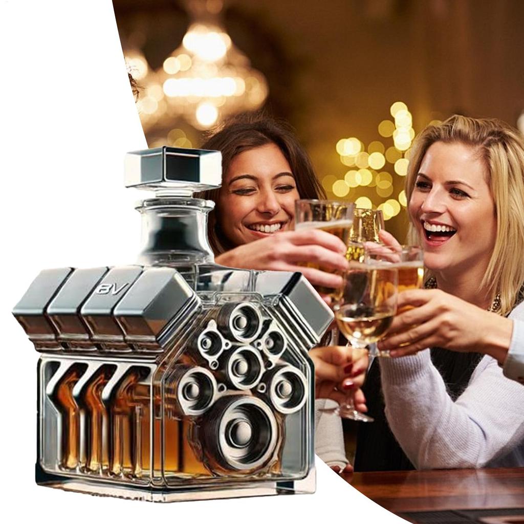 Whiskey Bottle V8 Engine-Inspired Vodka Bottle Decanter Wine Decoration Bar Gadgets for Tequila Bourbon Brandy Birthday
