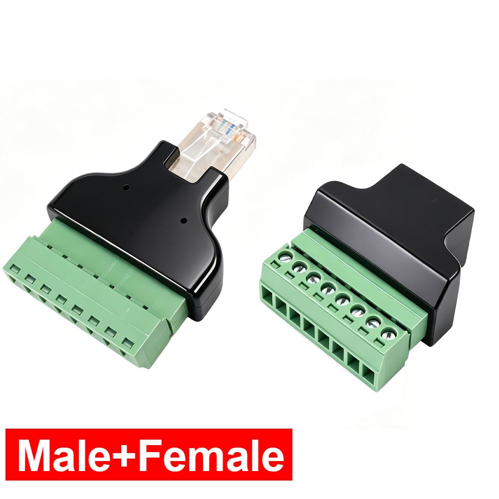 RJ45 To 8 Pin Screw Terminal Male Female 8P8C RJ45 Bolt Screw Connector for Cat7 Cat6 Cat5 Ethernet Extender Network Adapter
