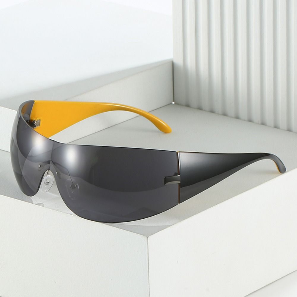 Trendy Y2k Sunglasses Women &Men Rimless Wrap -Around Sunglasses Futuristic One Piece Shades Fashion Hip Hop Sun Glasses