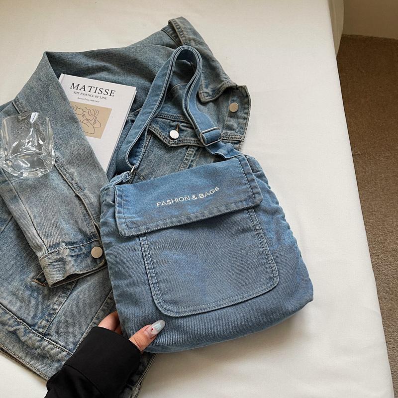 Small Square Bag - Ladies' Anti-theft Flip-top Bag - Women's Bag - Small Mobile Phone Bag - Denim Fabric Crossbody Bag Casually