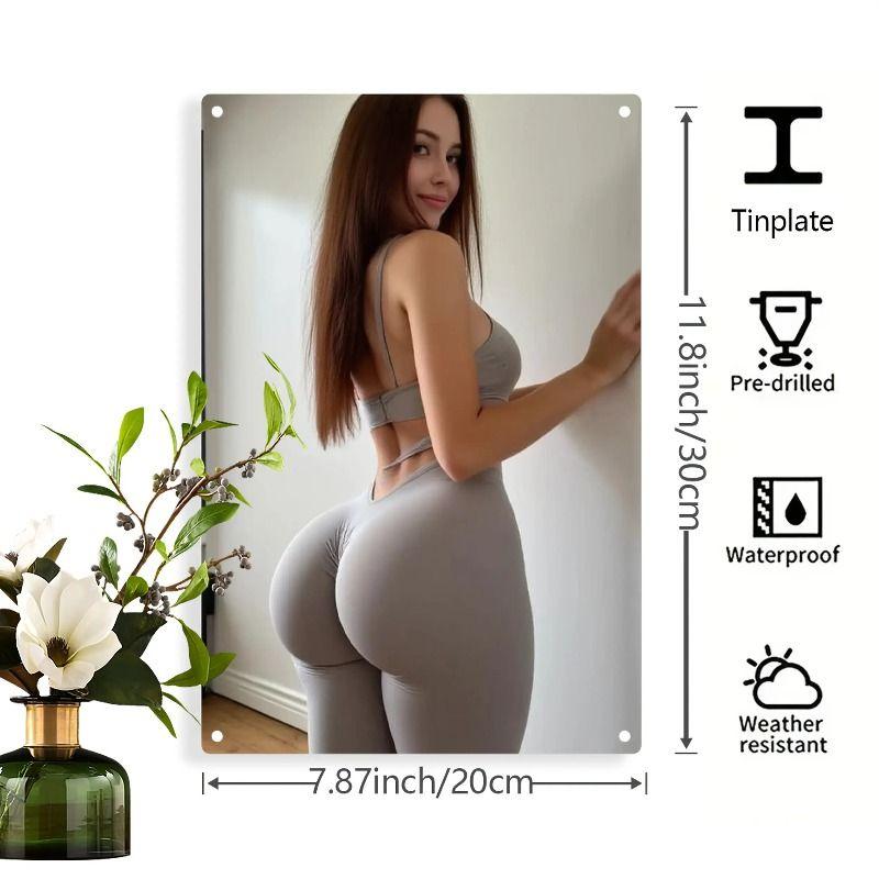 Vintage Kvinlig Silhuett Metall Logotyp för Bar & Garage