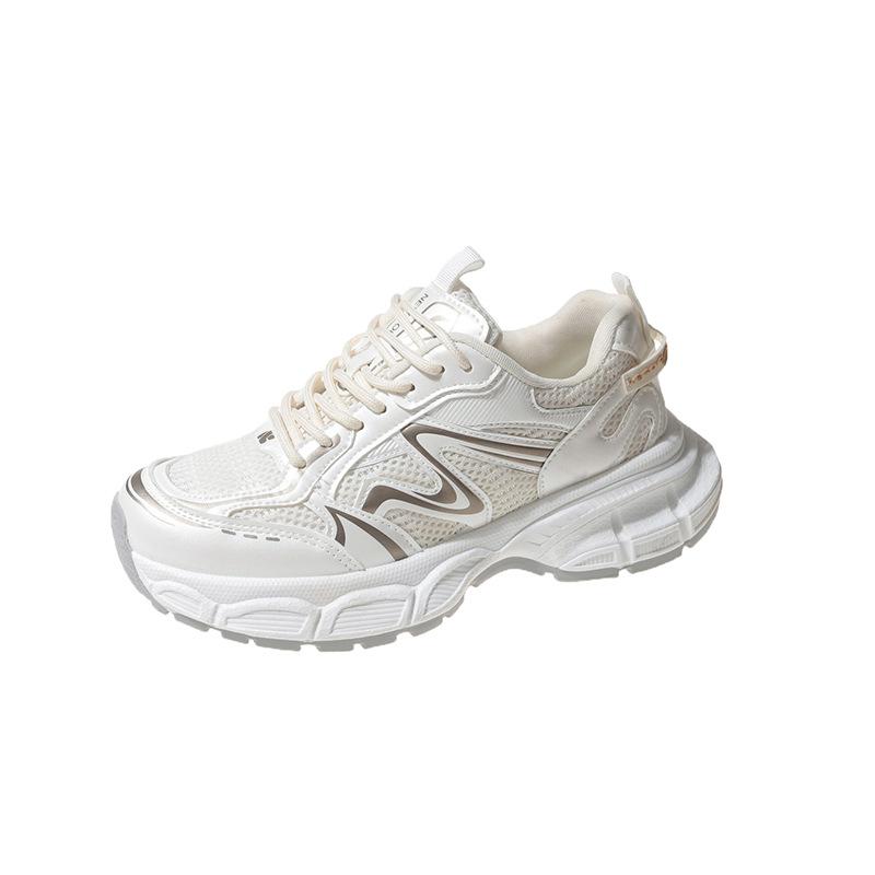 

Женские кроссовки на толстой подошве, новинка осени 2025 года, женские сетчатые дышащие туфли, увеличивающие рост, повседневная спортивная обувь, для маленького человека 35 бежевый