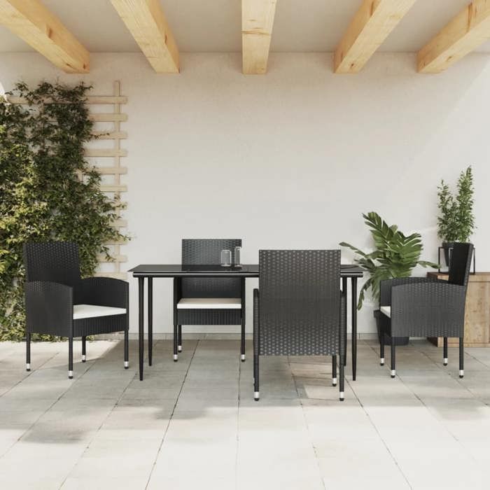VidaXL Ensemble à Manger de Jardin 5 pcs, Chaises et Table à Dîner, Meubles de Terrasse Patio Extérieur, Moderne, Noir 3203308