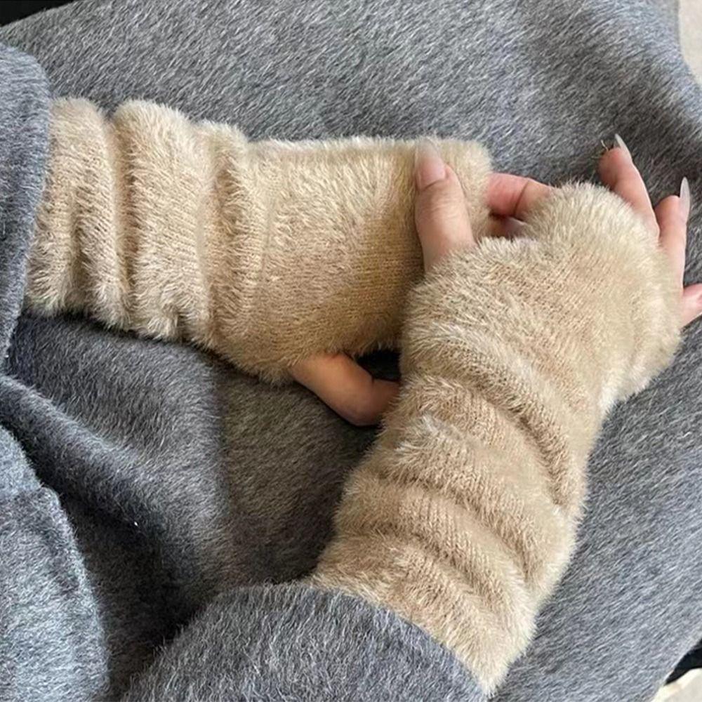 Soft Long Wrist Gloves Arm Warmers Knitted Fingerless Gloves Arm Warm Gloves  Girl Boys