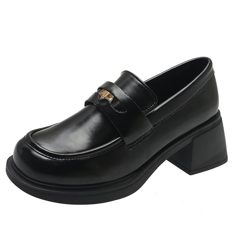 Dámské silné vintage kožené boty na vysokém podpatku se silnou podrážkou a boty britského stylu