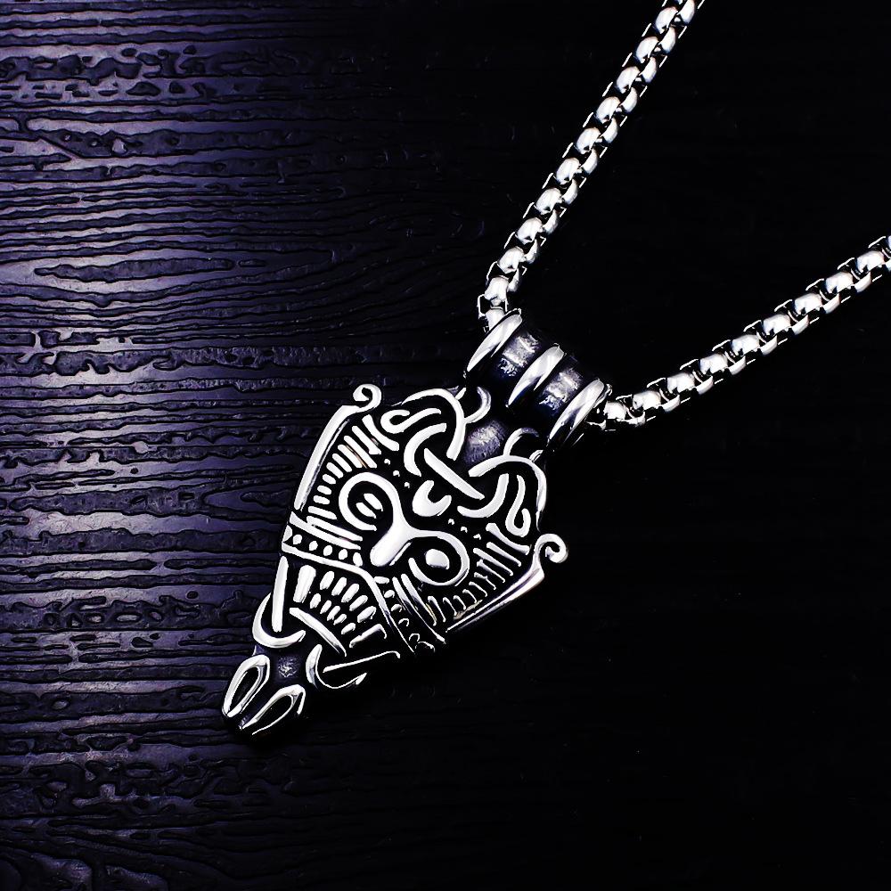 Hip-hop European and American Necklaces Retro Viking Odin Mask Titanium Steel Men's Pendant Necklace