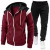Męski dres 2-częściowy Color Block Bluza z kapturem na zamek Spodnie dresowe Casualowy zestaw sportowy Jogger