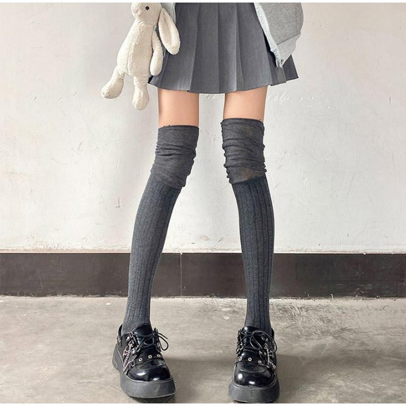 Knee Warm Long Socks Thin Long Stacked Socks Women's High Solid Colour Patchwork Stockings Sexy High Elasticity Stockings