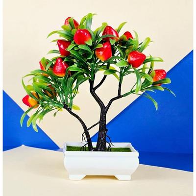 1 Pièce Fleur Bonsaï Fraise Artificielle avec Pot Design | Aspect Réaliste - Sans Entretien | Petites Plantes pour Décoration Intérieure Salon