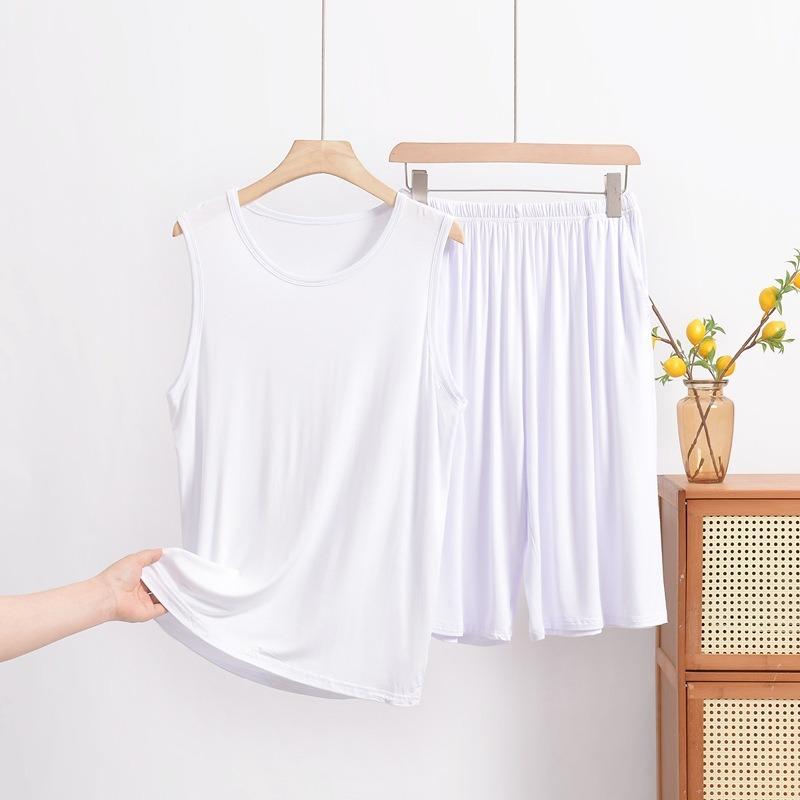 

Мужской модальный жилет с шортами, летний свободный большого размера, футболка без рукавов, внешний карман, домашняя пижама, комплект брюк XL белый