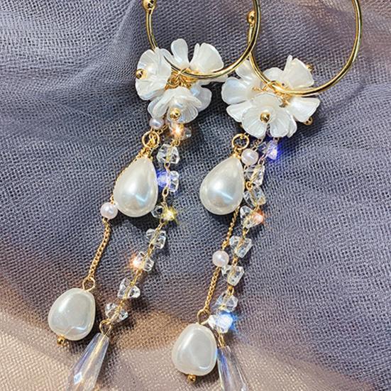 1 Pair Lady Dangle Earrings Imitation Pearl Rhinestone Durable Flower Tassel Luxury Drop Earrings