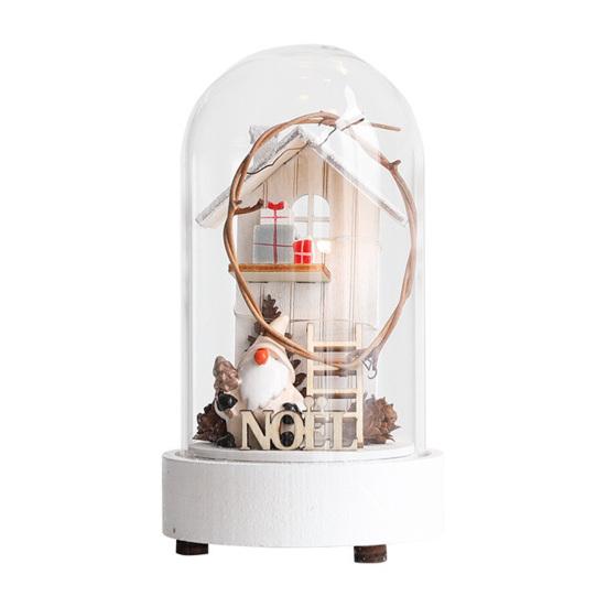 Christmas Figures In Glass Dome Tabletop Decoration LED Light Up Christmas Cloche Ornaments for Indoor Home Tabletop Decor