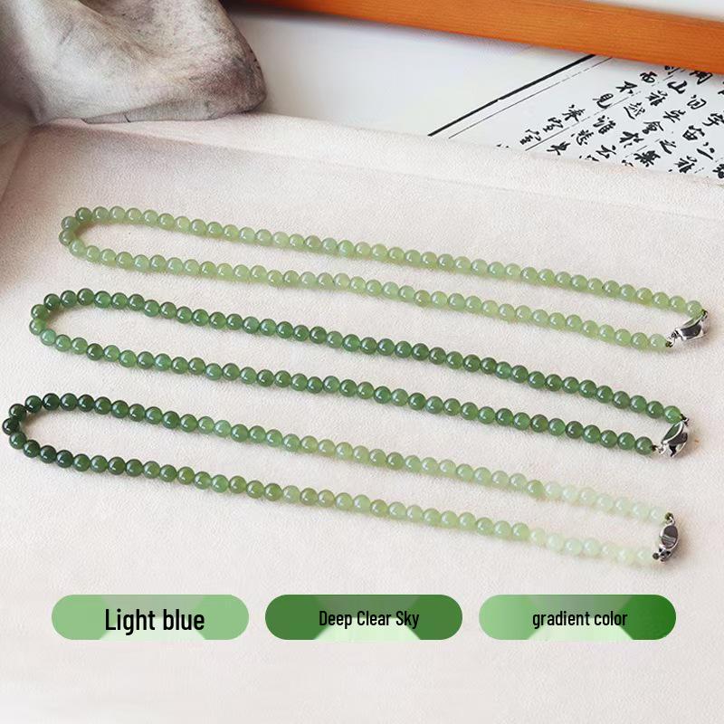 Elegant Gradient Hetian Jade Beaded Necklace – Chinese Style Women's Jewelry