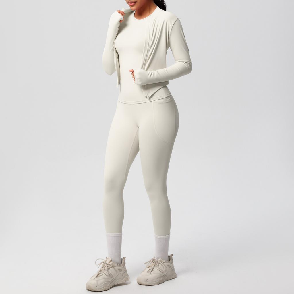 European and American new cloud polished short-sleeved sports zipper jacket casual running hip yoga suit three-piece women's